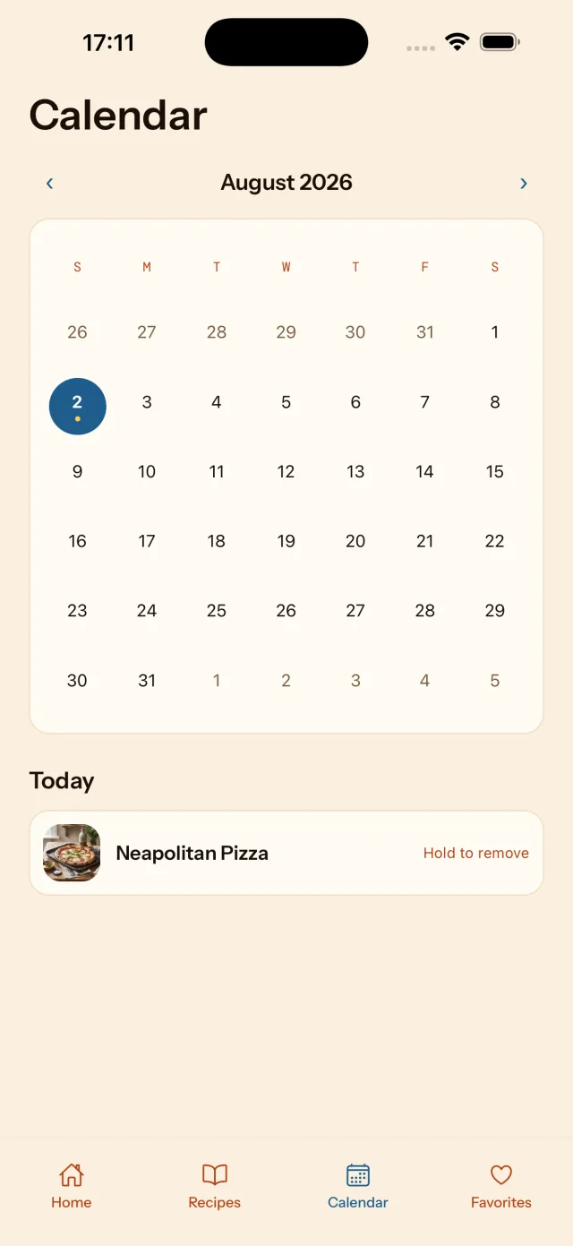 Calendar tab showing logged bakes marked on a monthly calendar